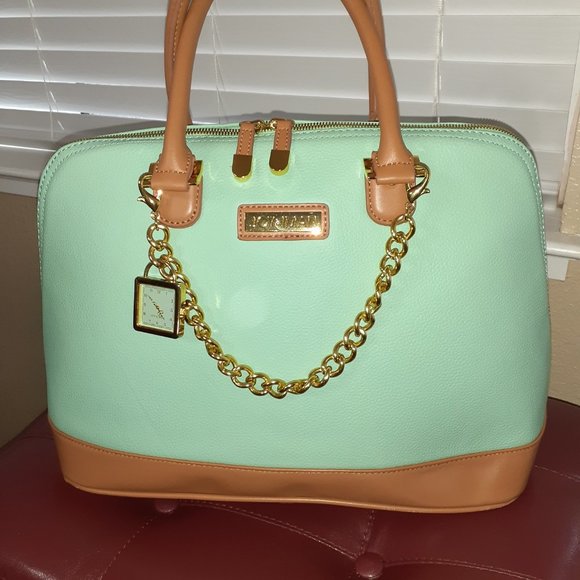Pistachio LEATHER HANDBAG -JOY IMAN - Picture 1 of 7